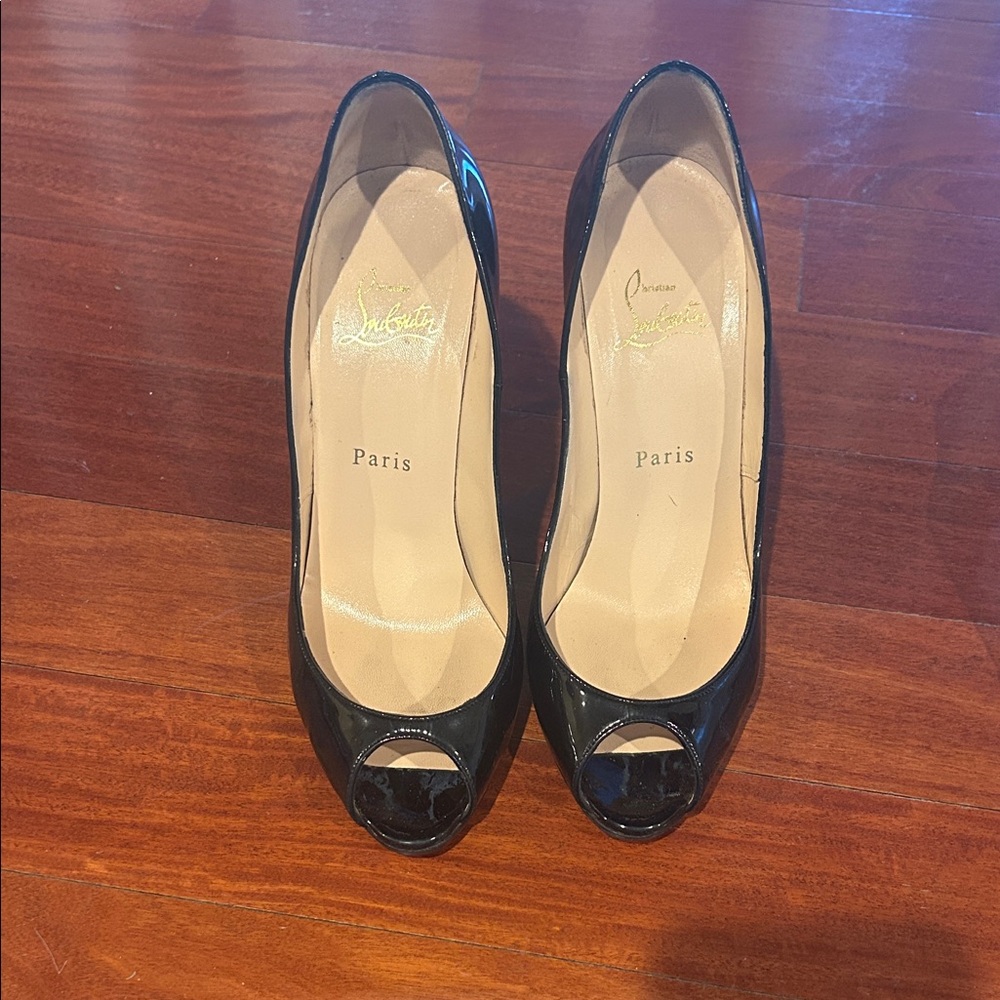 Christian Louboutin Black Patent Peep Toe Heels